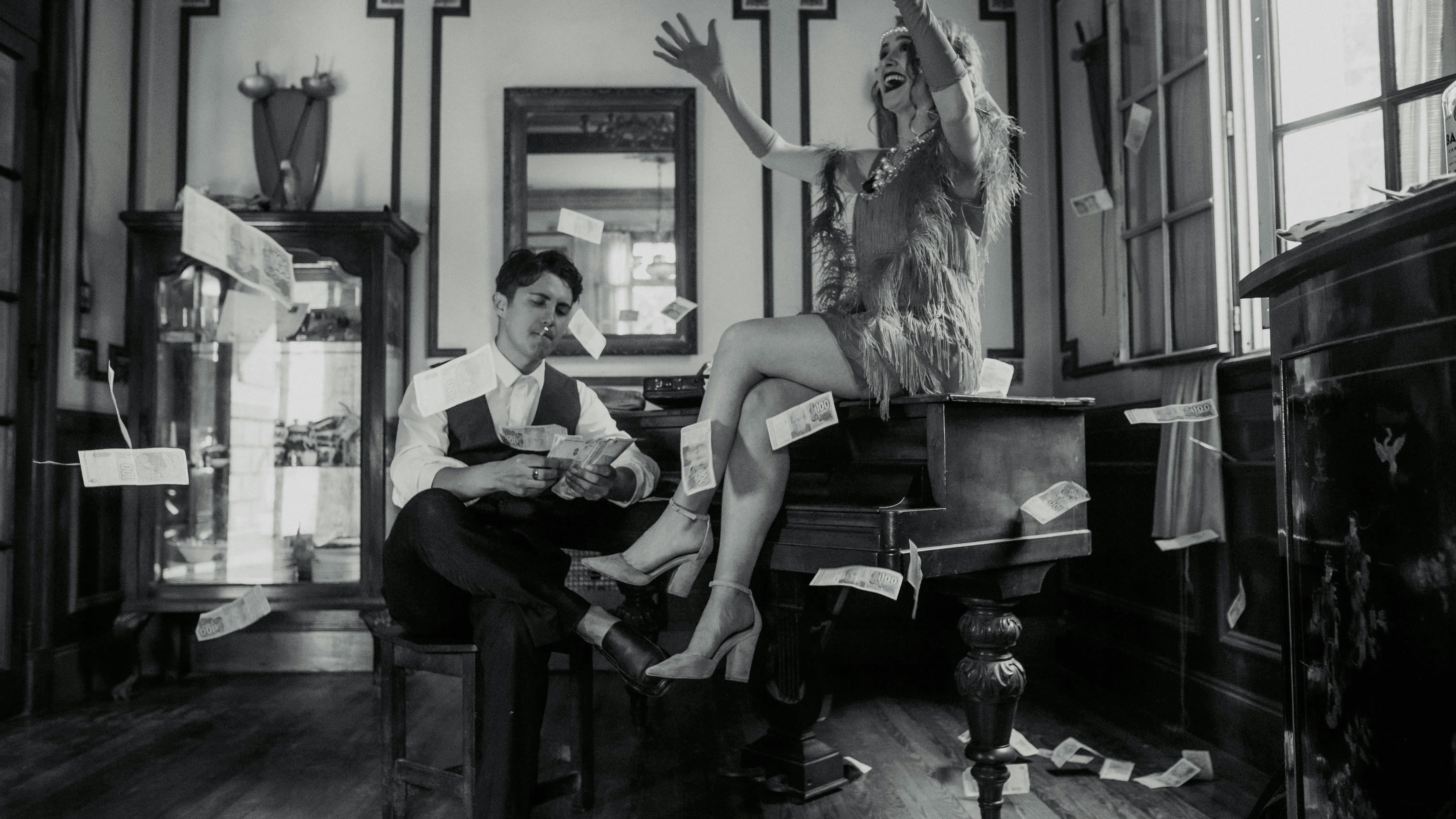 Couple sitting on a piano, representing movie memoirs theme