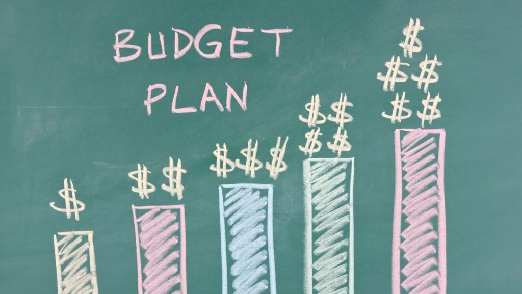 Chalkboard drawing of a rising budget plan bar graph with dollar signs, representing film budget breakdown features and financial planning for independent film pre-sales.
